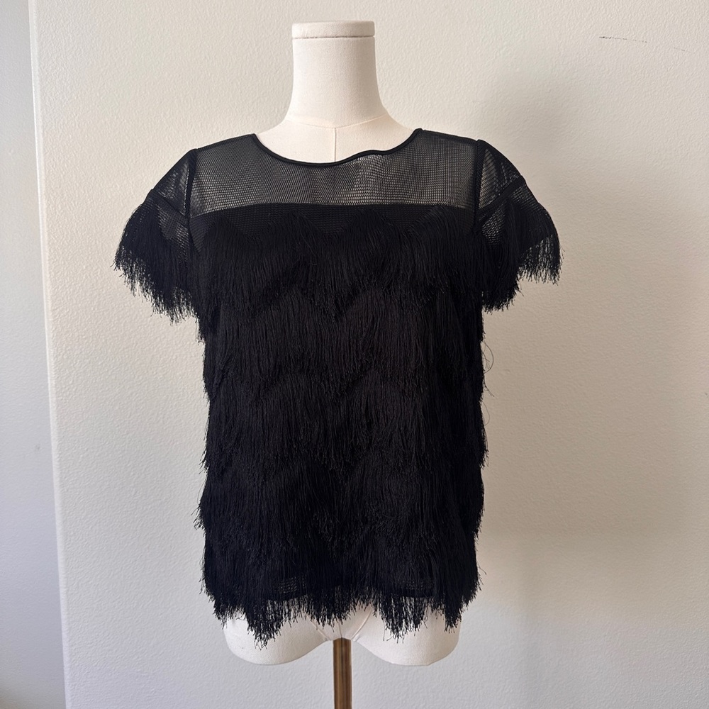 Alexis Sheer Black Fringe Top